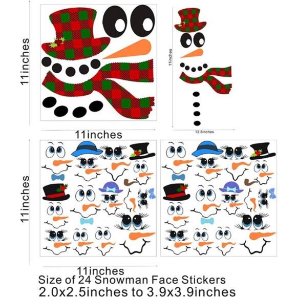 Snowman Face Stickers Snowman Decals Christmas Wall Decals Snowman - Picture 3 of 8